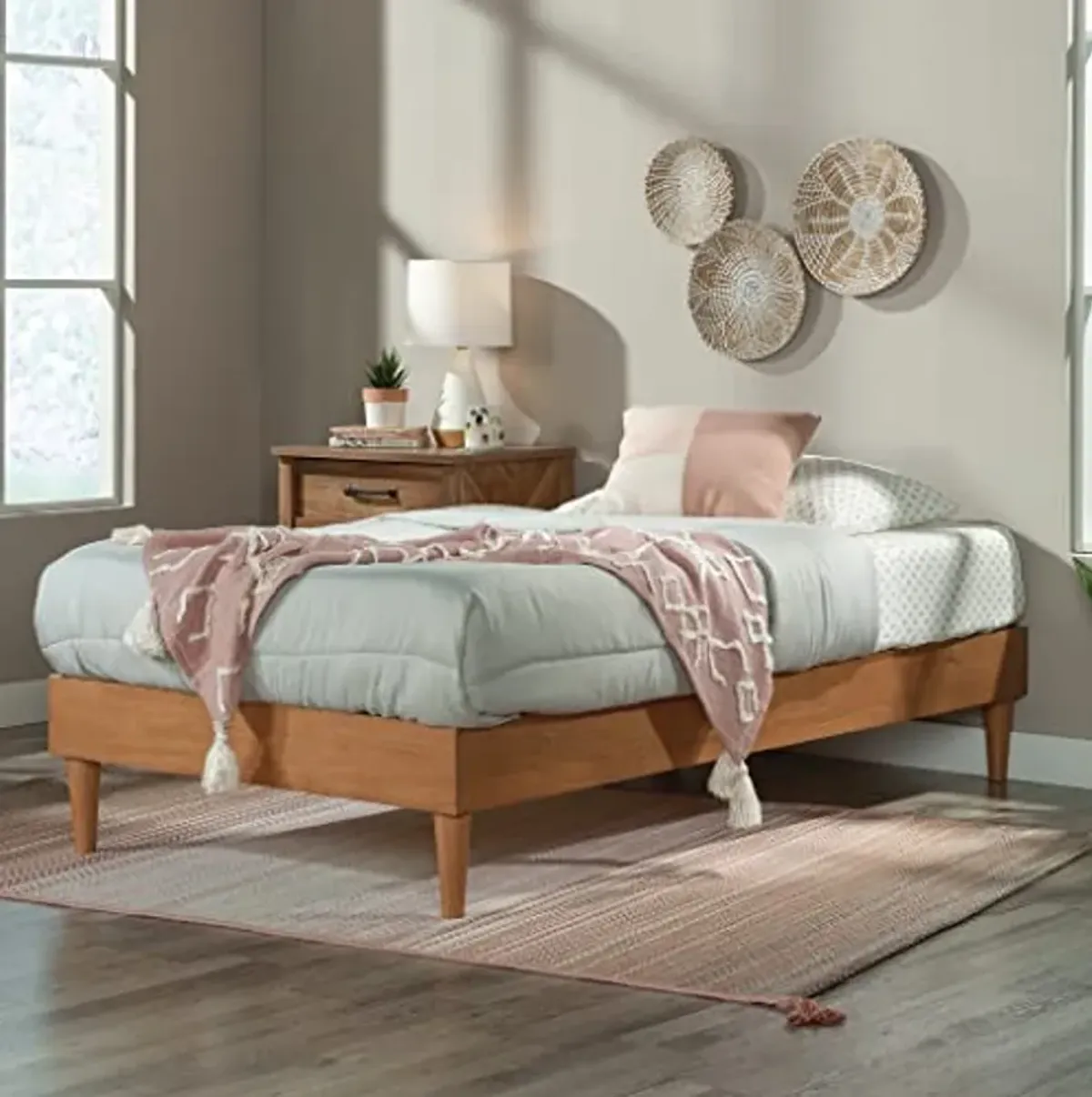 Sauder Cannery Bridge Round Leg Twin Platform Bed, Sindoori Mango Finish