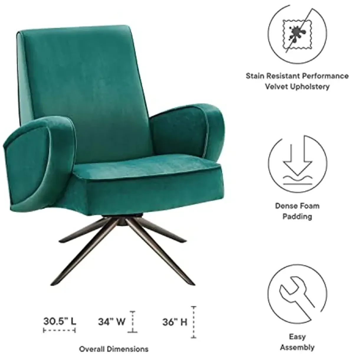 Modway Superior Performance Velvet Swivel Chair with Teal Finish EEI-5027-TEA