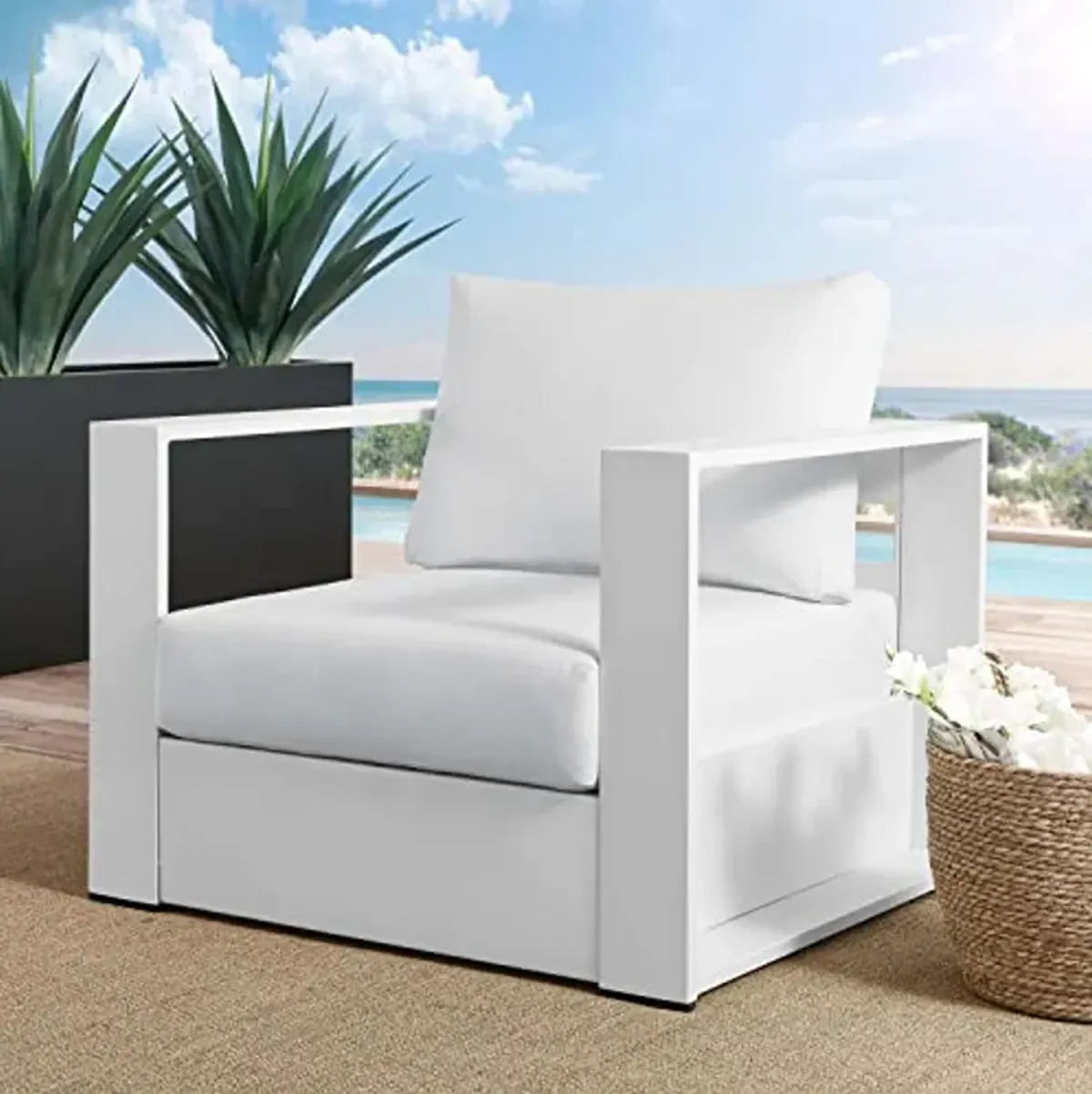 Modway Tahoe Modern Fabric/Aluminum Outdoor Armchair in White