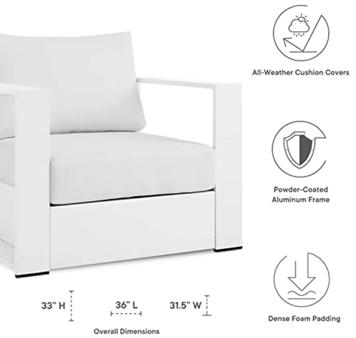 Modway Tahoe Modern Fabric/Aluminum Outdoor Armchair in White