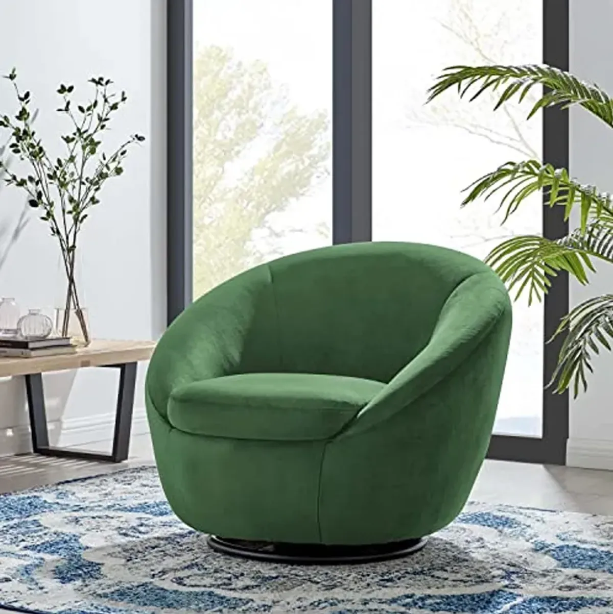 Modway Buttercup Performance Velvet Swivel Chair in Black/Emerald Green