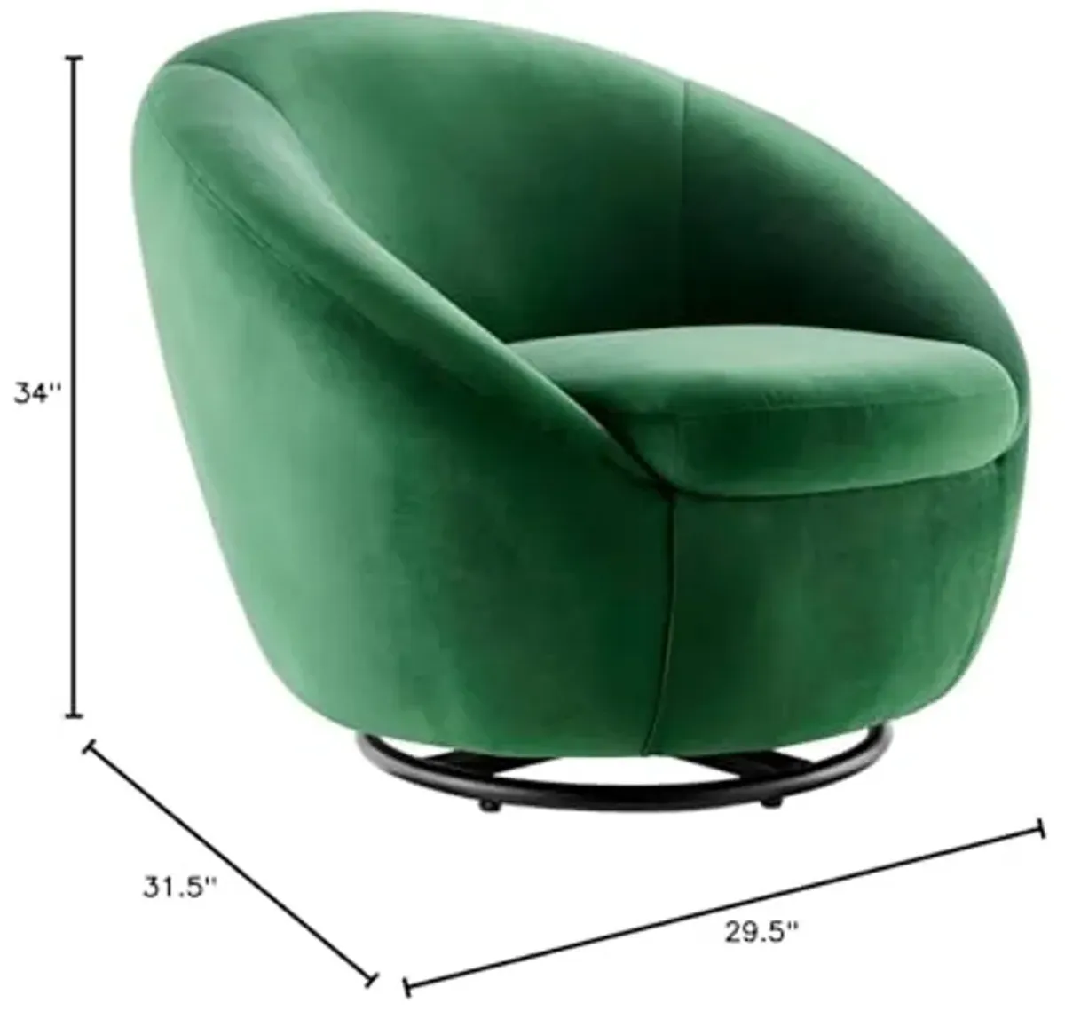 Modway Buttercup Performance Velvet Swivel Chair in Black/Emerald Green