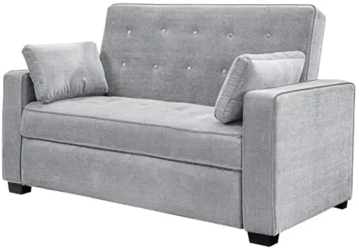 Serta Ainsley 72.6" Convertible Sleeper Sofa, Queen Size, Dreamcoil Comfort, Soft Woven Fabric, Light Grey