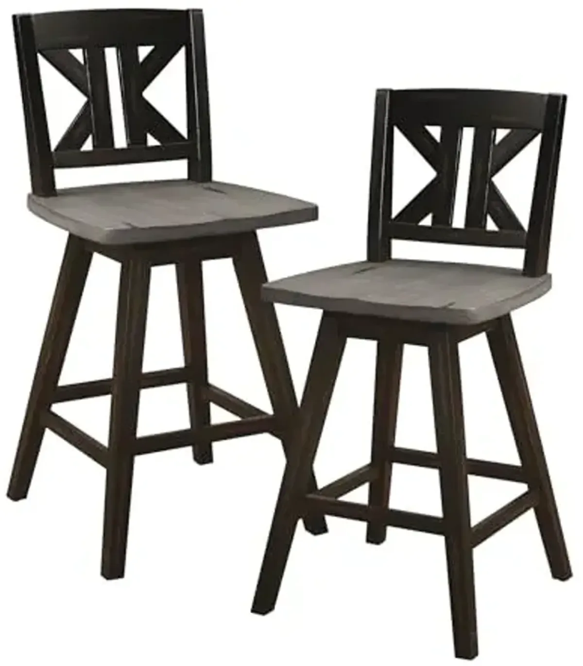 Homelegance Counter Height Stools Set of 2 - Solid Wood High Back 360° Swivel Wooden Stools Counter Height, Foot Rest, KK Back, Wide Seat, Distressed Farmhouse Easy to Clean Finish, 24" Seat H Black