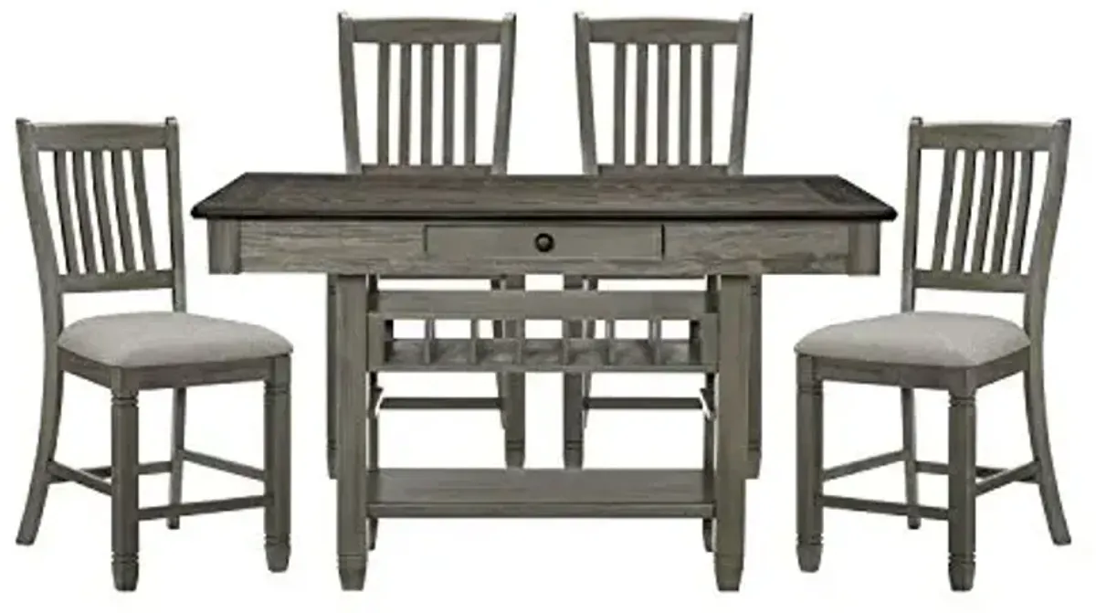 Lexicon Saratoga 5-Piece Counter Height Dining Set, Coffee/Antique Gray