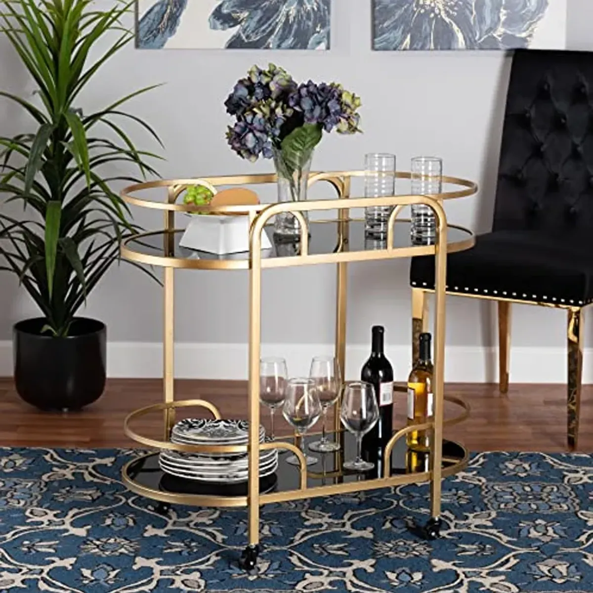 Baxton Studio Leighton Wine Cart, One Size, Gold