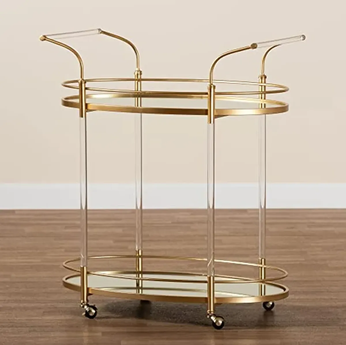 Baxton Studio Nakano Wine Cart, One Size, Gold/Mirror