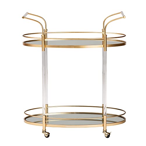 Baxton Studio Nakano Wine Cart, One Size, Gold/Mirror