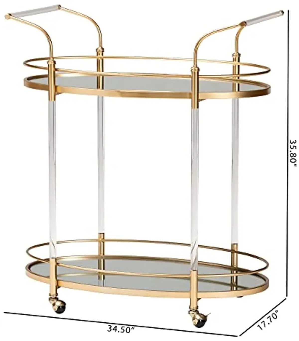 Baxton Studio Nakano Wine Cart, One Size, Gold/Mirror