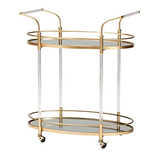 Baxton Studio Nakano Wine Cart, One Size, Gold/Mirror