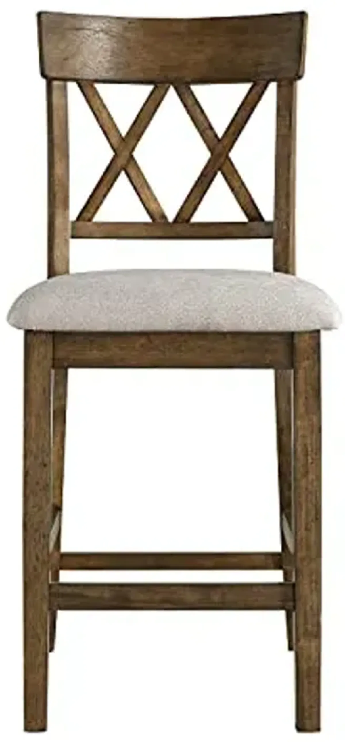 Baronscourt Counter Stools Set of 2 - Upholstered Stool Padded Seat Height 25.5", Cross Back Counter Height Kitchen Chairs, Sturdy Solid Wood Frame, Footrest, Transitional, Easy Assembly, Light Oak