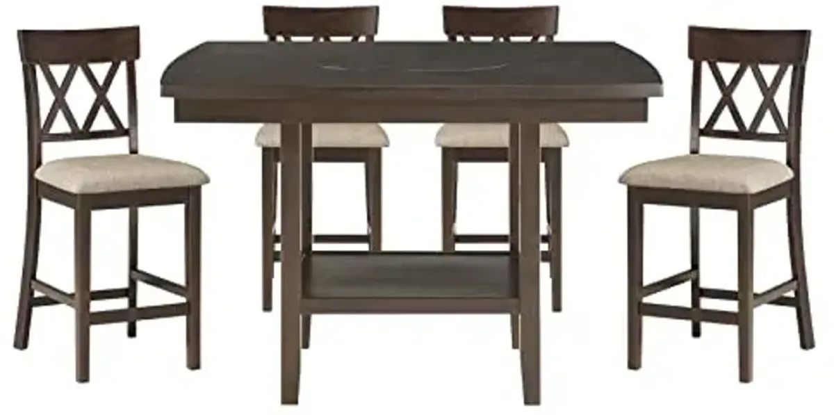 Lexicon Baronscourt 5-Piece Counter Height Dining Set (Cross Back), Dark Brown