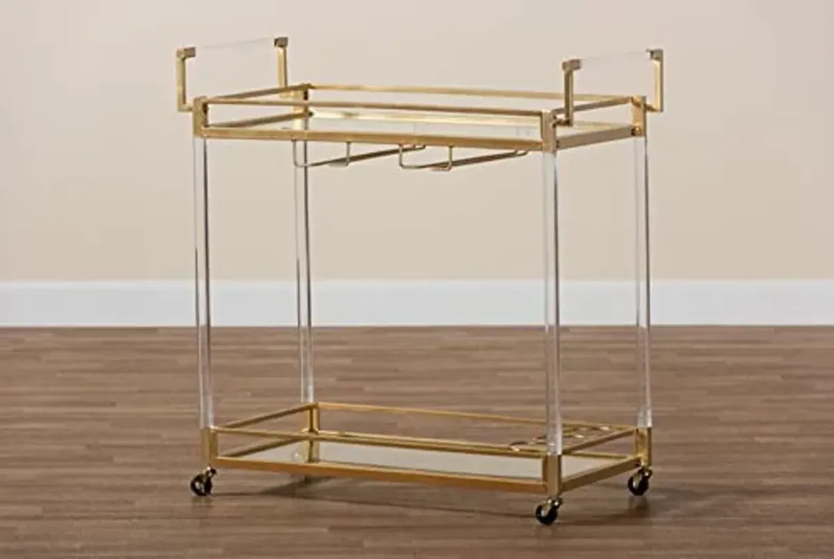 Baxton Studio Savannah Contemporary Glam and Luxe Gold Metal and Glass Wine Cart