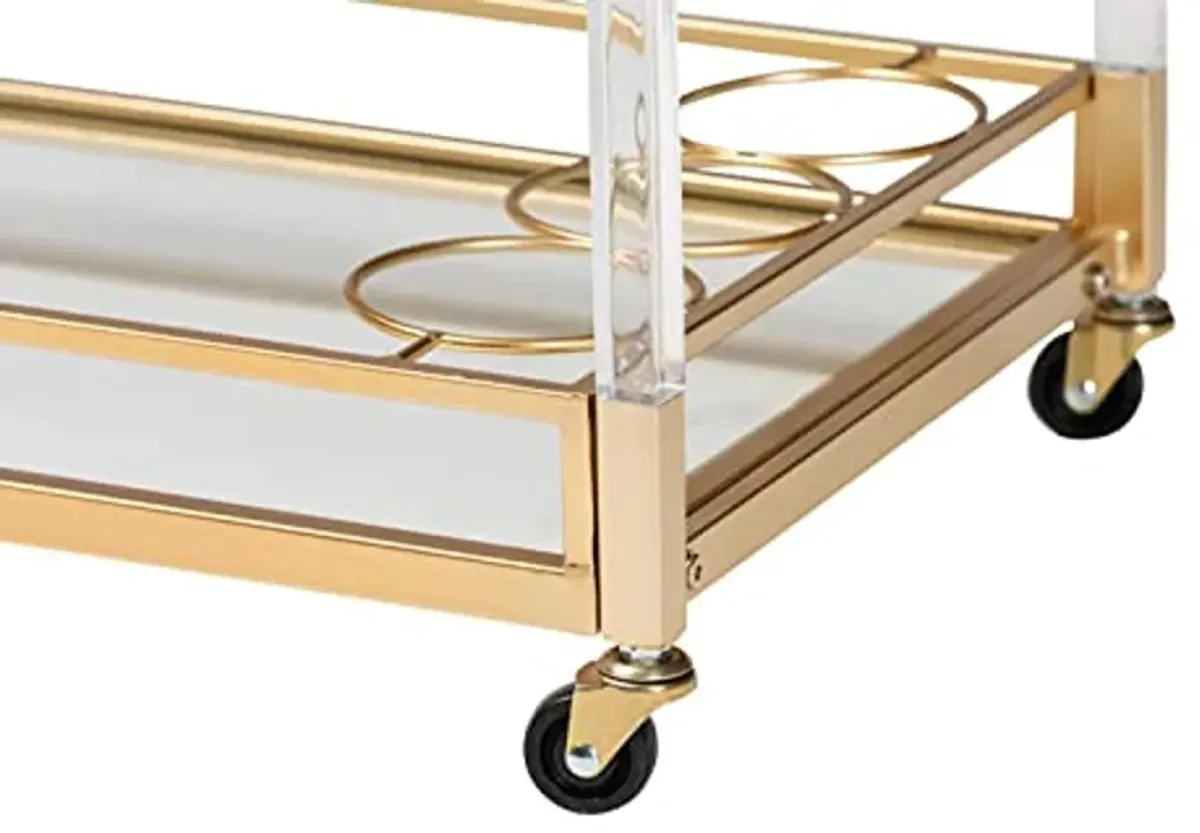 Baxton Studio Savannah Contemporary Glam and Luxe Gold Metal and Glass Wine Cart