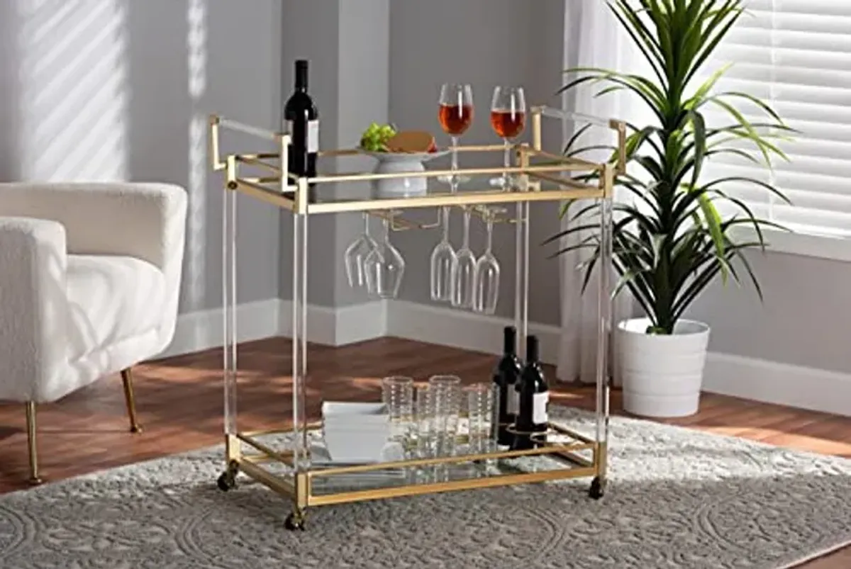 Baxton Studio Savannah Contemporary Glam and Luxe Gold Metal and Glass Wine Cart