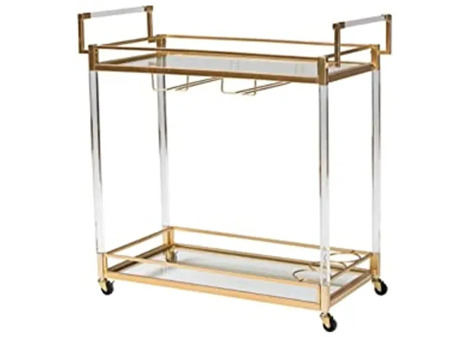 Baxton Studio Savannah Contemporary Glam and Luxe Gold Metal and Glass Wine Cart