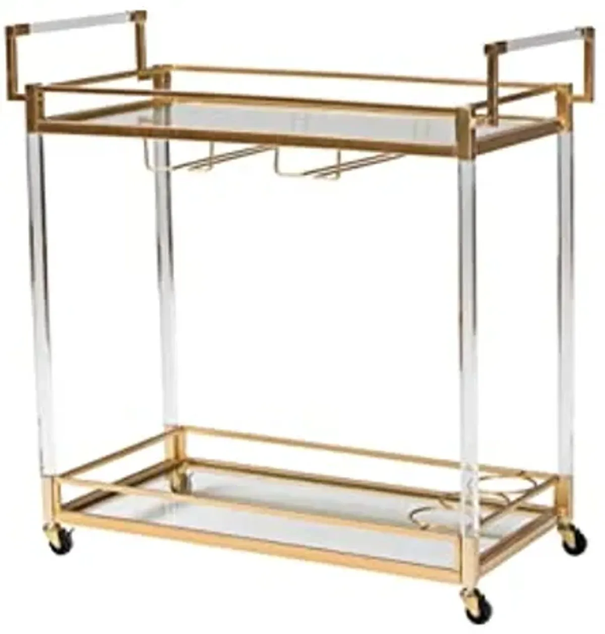 Baxton Studio Savannah Contemporary Glam and Luxe Gold Metal and Glass Wine Cart