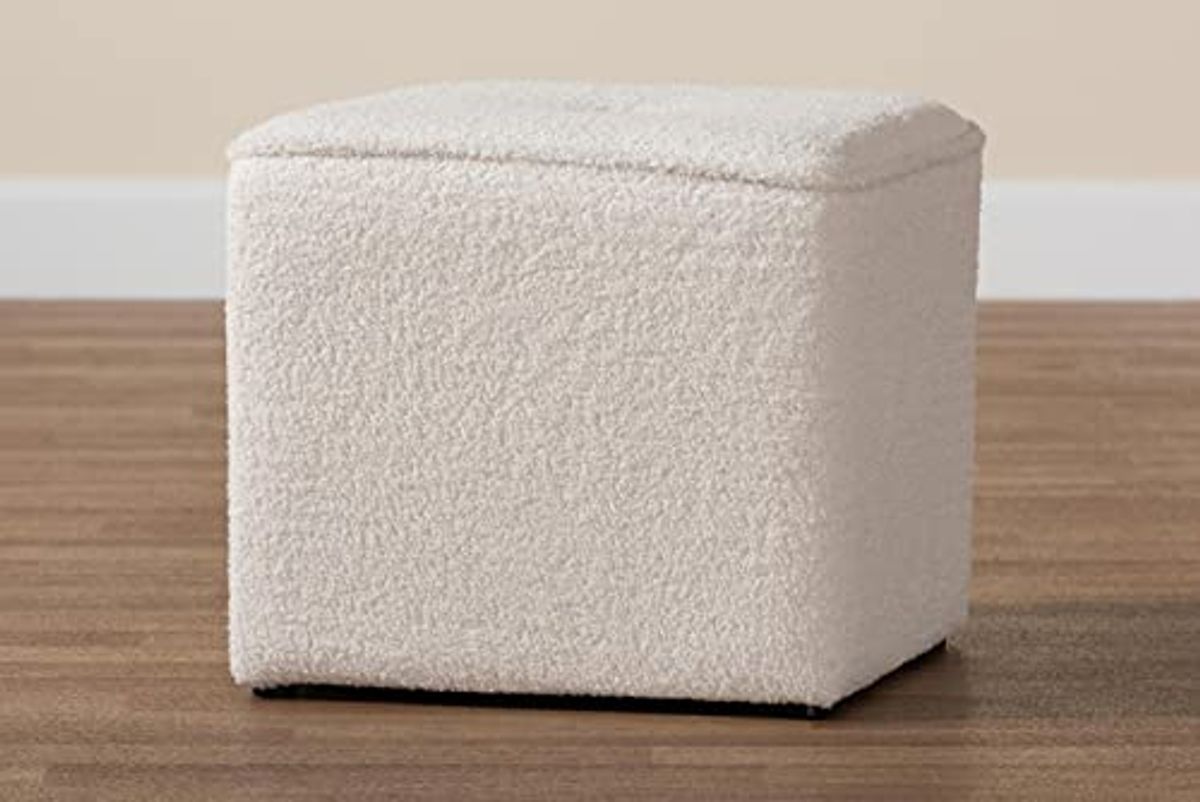 Baxton Studio Isaiah Modern and Contemporary Ivory Boucle Upholstered Ottoman