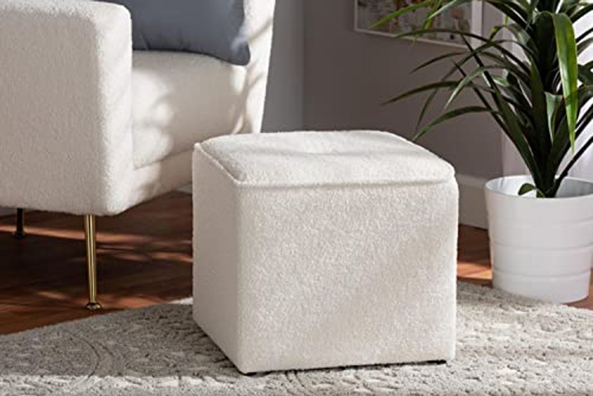 Baxton Studio Isaiah Modern and Contemporary Ivory Boucle Upholstered Ottoman