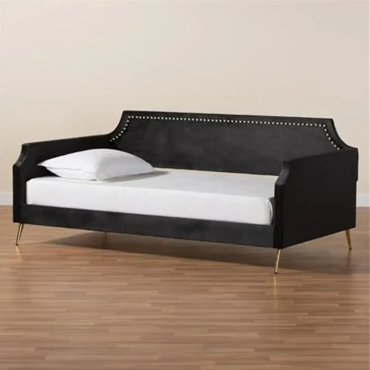 Baxton Studio Pita Black Velvet and Gold Metal Twin Size Daybed