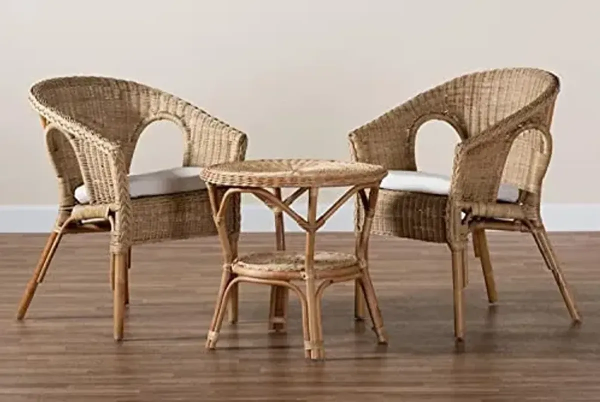 Baxton Studio Abbey Natural Brown Antique Rattan 3-Piece Living Room Set