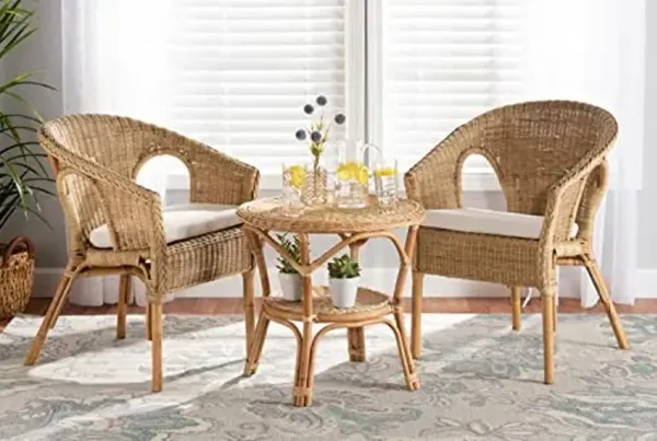 Baxton Studio Abbey Natural Brown Antique Rattan 3-Piece Living Room Set