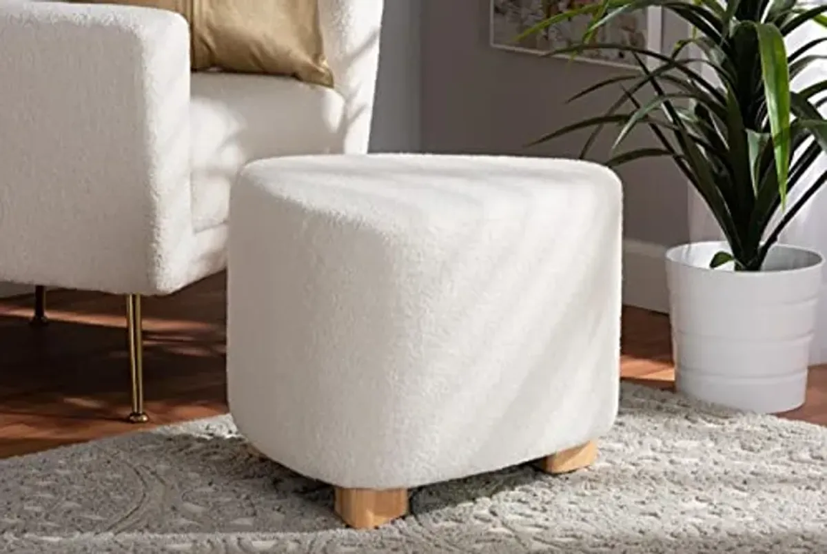 Baxton Studio Brielle Modern and Contemporary Ivory Boucle Upholstered and Natural Brown Finished Wood Ottoman