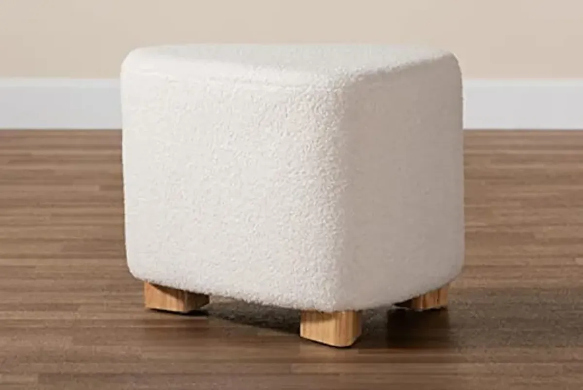 Baxton Studio Brielle Modern and Contemporary Ivory Boucle Upholstered and Natural Brown Finished Wood Ottoman