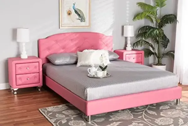 Baxton Studio Canterbury Pink Faux Leather Upholstered Full Size Bedroom Set