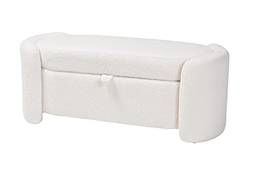 Baxton Studio Oakes Ivory Boucle Upholstered Storage Bench