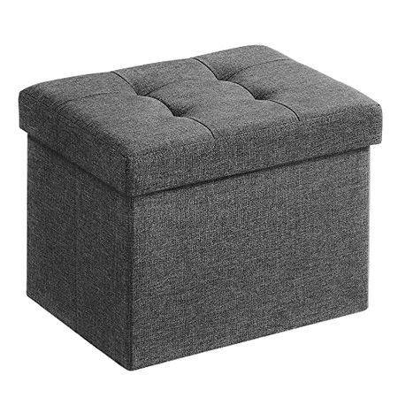 SONGMICS Folding Storage Ottoman, Storage Bench, Cube Footrest, 12.2 x 16.1 x 12.2 Inches, 286 lb Capacity, for Entryway, Living Room, Bedroom, Home Office, Dark Gray ULSF102G01