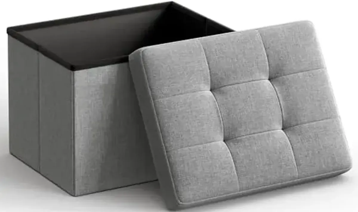 SONGMICS Mazie Collection - Small Folding Storage Ottoman, Foot Rest Stool, 12.2 x 16.1 x 12.2 Inches, 286 lb Load Capacity, for Living Room, Bedroom, Home Office, Dorm, Light Gray ULSF102G02