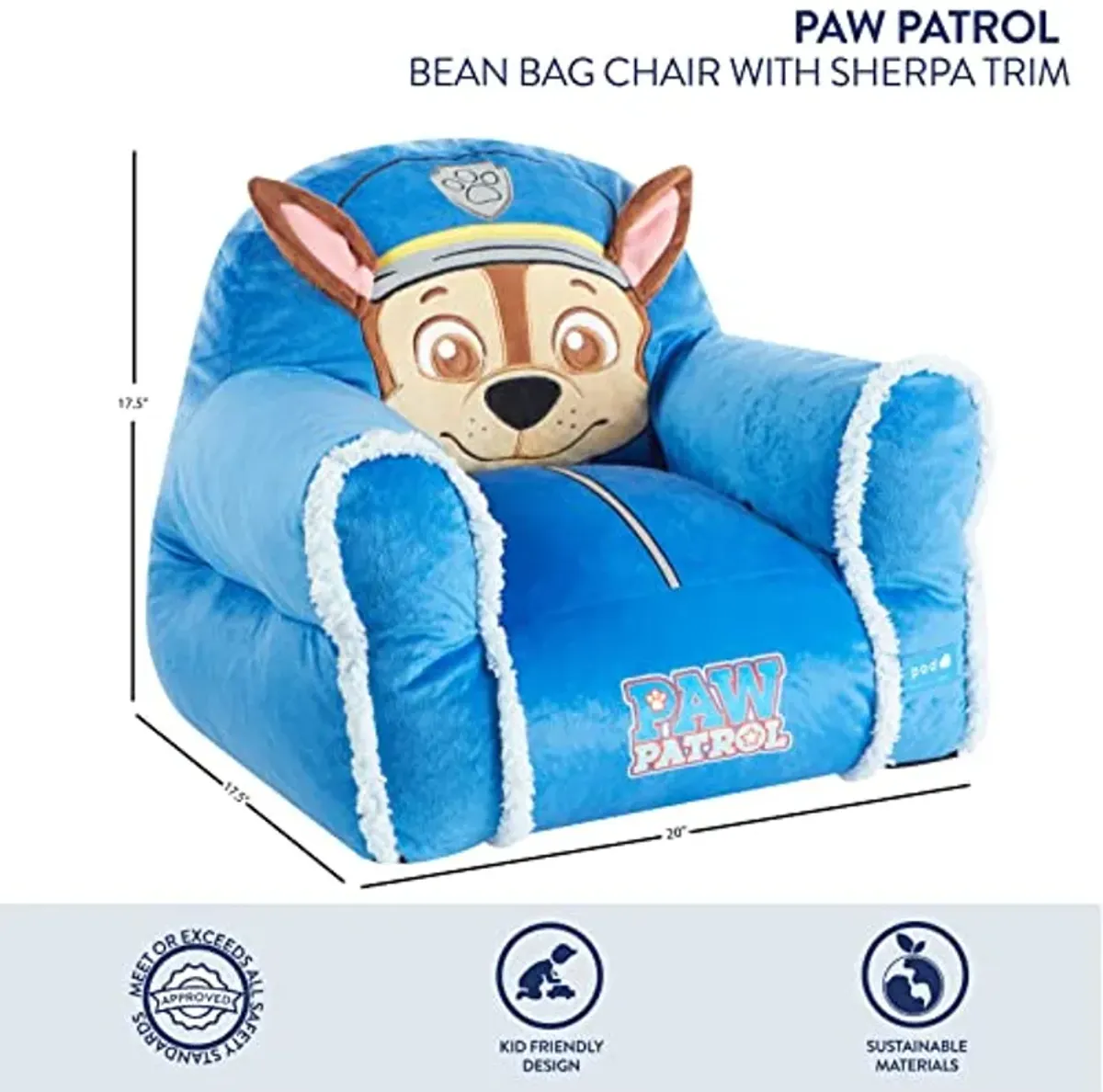 Idea Nuova Paw Patrol Chase Bean Bag Sofa Chair Large