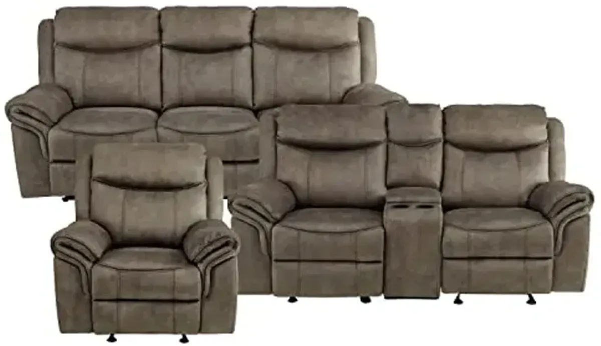 Lexicon Whirlaway Manual Reclining Living Room Sofa Set, 3-Piece, Brown