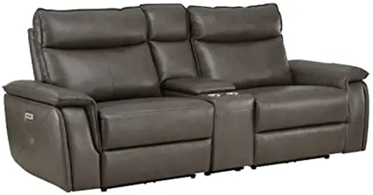 Lexicon Raelynn Power Double Reclining Loveseat with Center Console, Dark Brown