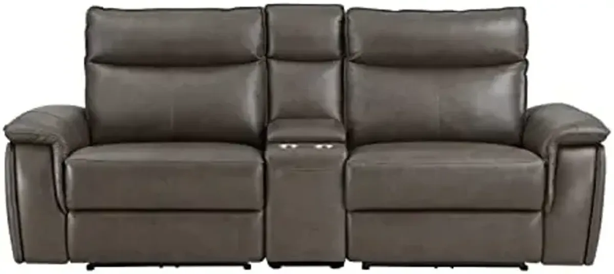 Lexicon Raelynn Power Double Reclining Loveseat with Center Console, Dark Brown