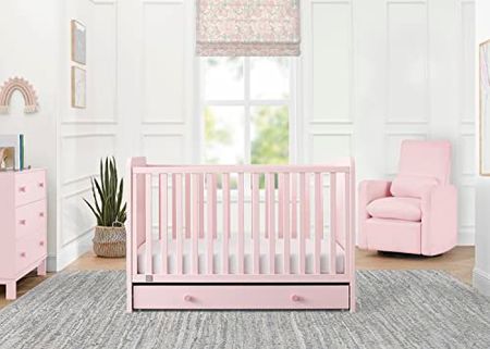 Delta Children babyGap Graham 4-in-1 Convertible Crib with Storage Drawer - Greenguard Gold Certified, Blush Pink/Dark Pink