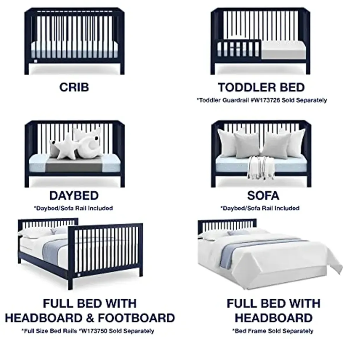 GAP babyGap Charlie 6-in-1 Convertible Crib - Greenguard Gold Certified, Navy