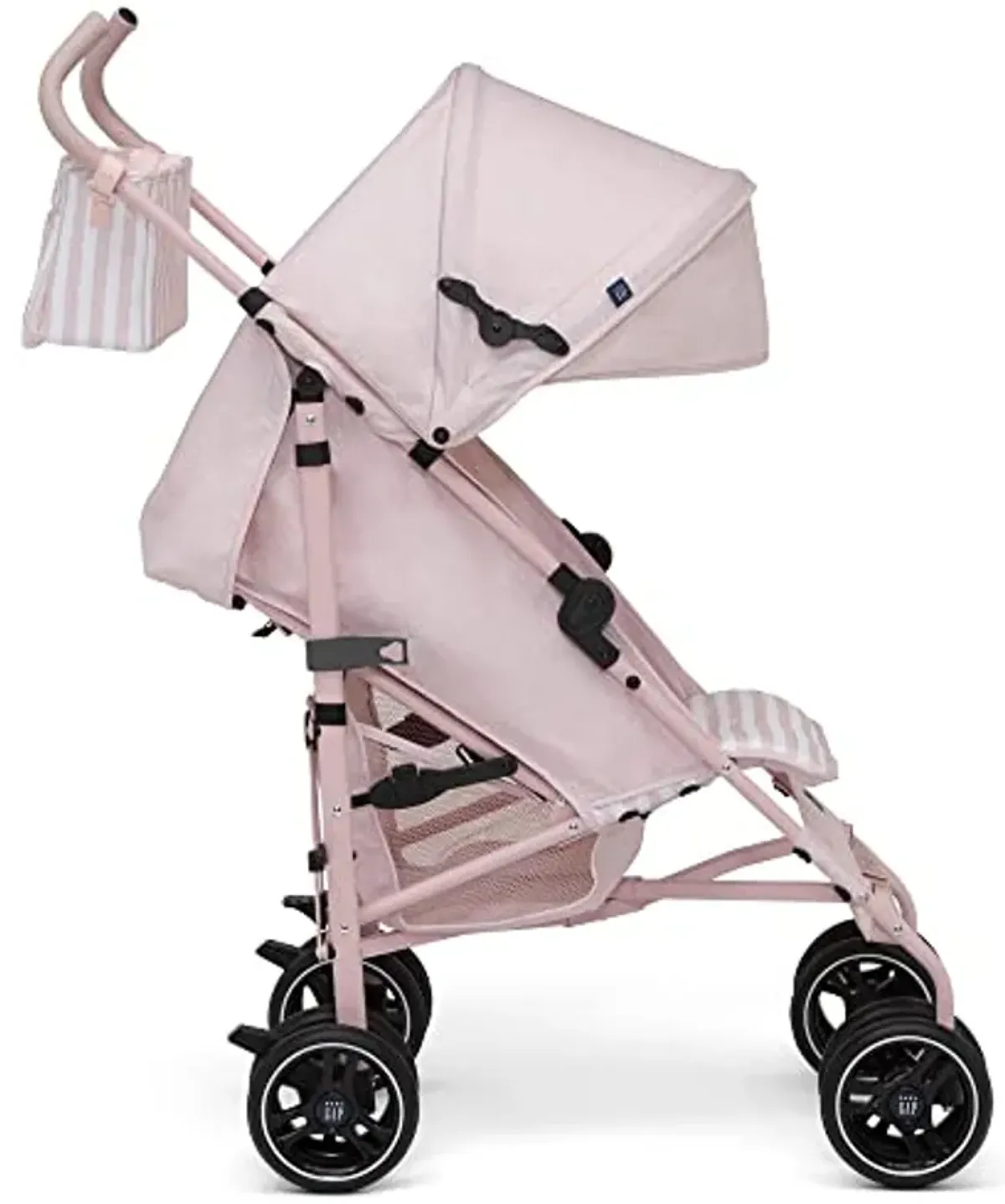 babyGap Classic Stroller - Lightweight Stroller with Recline, Compact Fold & Removable Parent Organizer - Made with Sustainable Materials, Pink Stripes