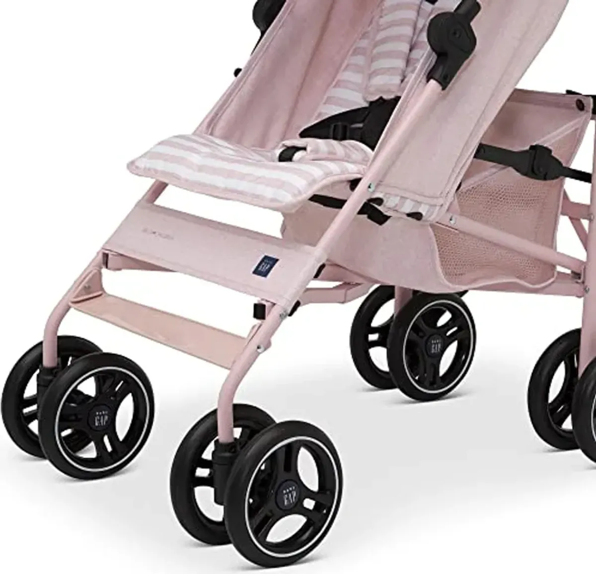 babyGap Classic Stroller - Lightweight Stroller with Recline, Compact Fold & Removable Parent Organizer - Made with Sustainable Materials, Pink Stripes