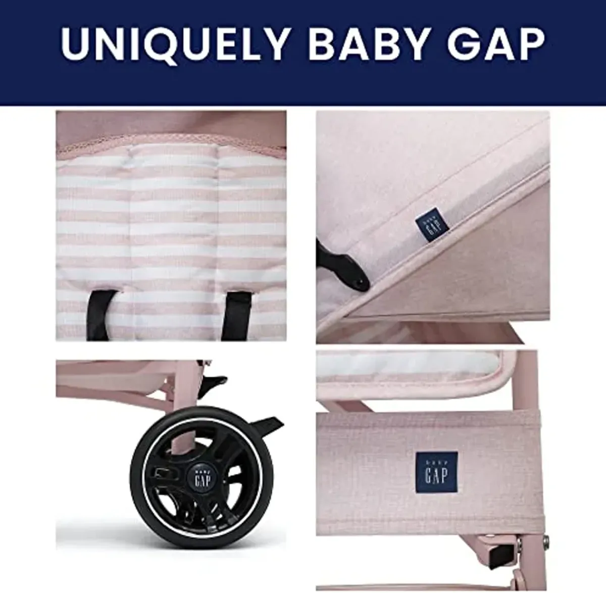 babyGap Classic Stroller - Lightweight Stroller with Recline, Compact Fold & Removable Parent Organizer - Made with Sustainable Materials, Pink Stripes