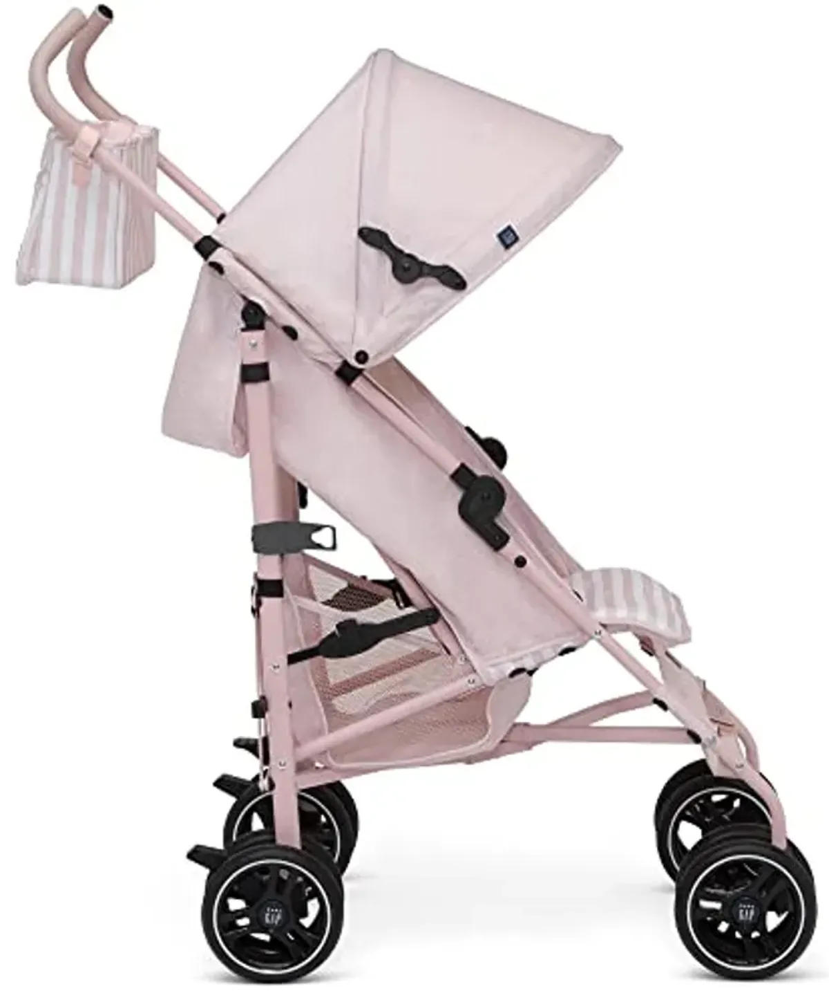 babyGap Classic Stroller - Lightweight Stroller with Recline, Compact Fold & Removable Parent Organizer - Made with Sustainable Materials, Pink Stripes