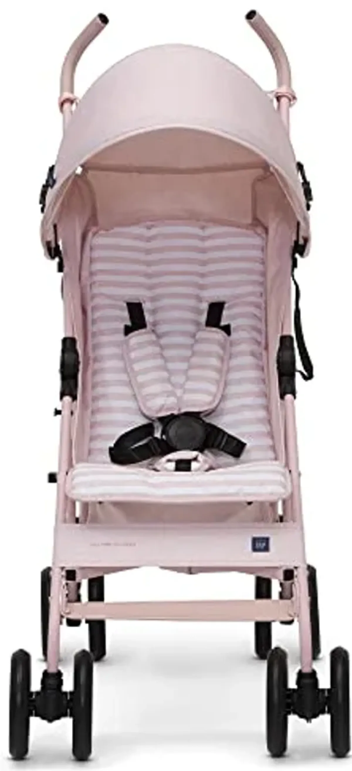 babyGap Classic Stroller - Lightweight Stroller with Recline, Compact Fold & Removable Parent Organizer - Made with Sustainable Materials, Pink Stripes