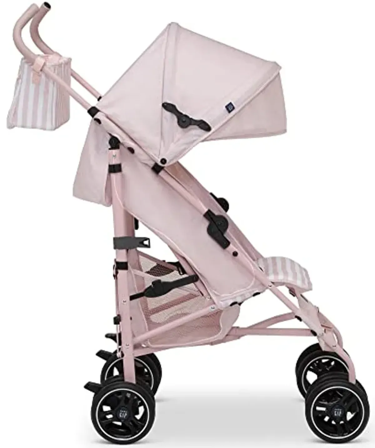 babyGap Classic Stroller - Lightweight Stroller with Recline, Compact Fold & Removable Parent Organizer - Made with Sustainable Materials, Pink Stripes