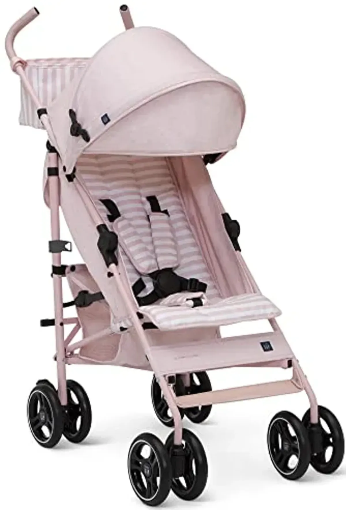 babyGap Classic Stroller - Lightweight Stroller with Recline, Compact Fold & Removable Parent Organizer - Made with Sustainable Materials, Pink Stripes