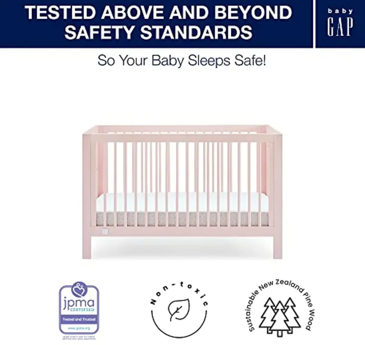 GAP babyGap Charlie 6-in-1 Convertible Crib - Greenguard Gold Certified, Blush Pink