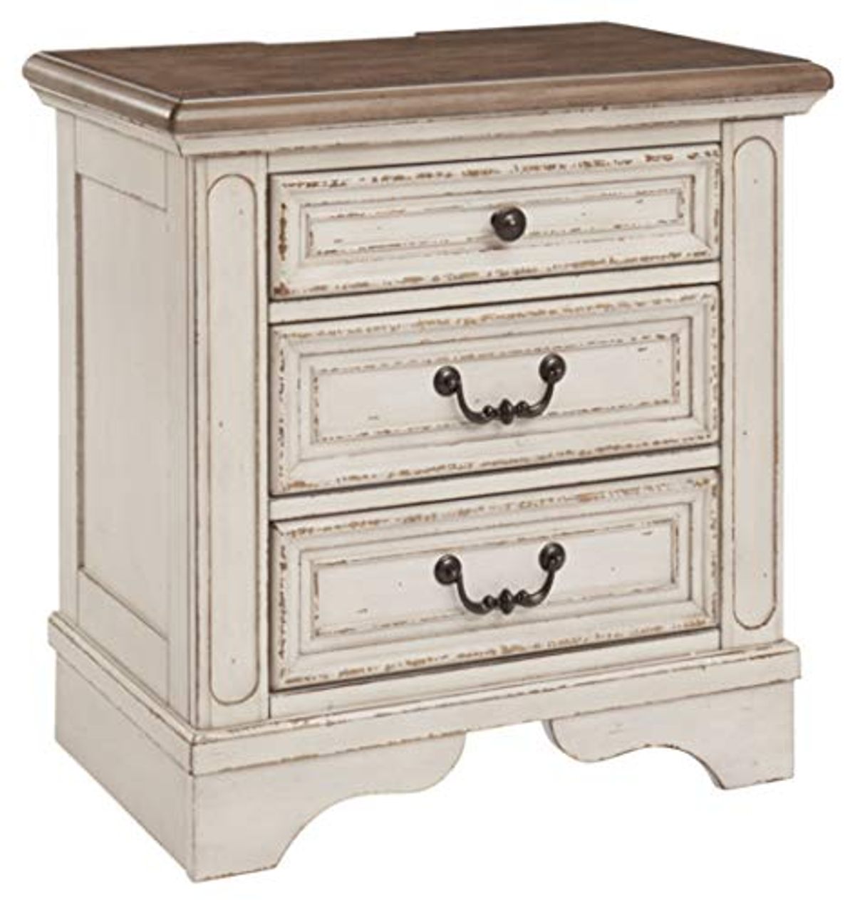 Signature Design by Ashley Realyn French Country 3 Drawer Nightstand, Chipped White & Realyn Traditional Cottage 1 Drawer Nightstand, Chipped White, Distressed Brown