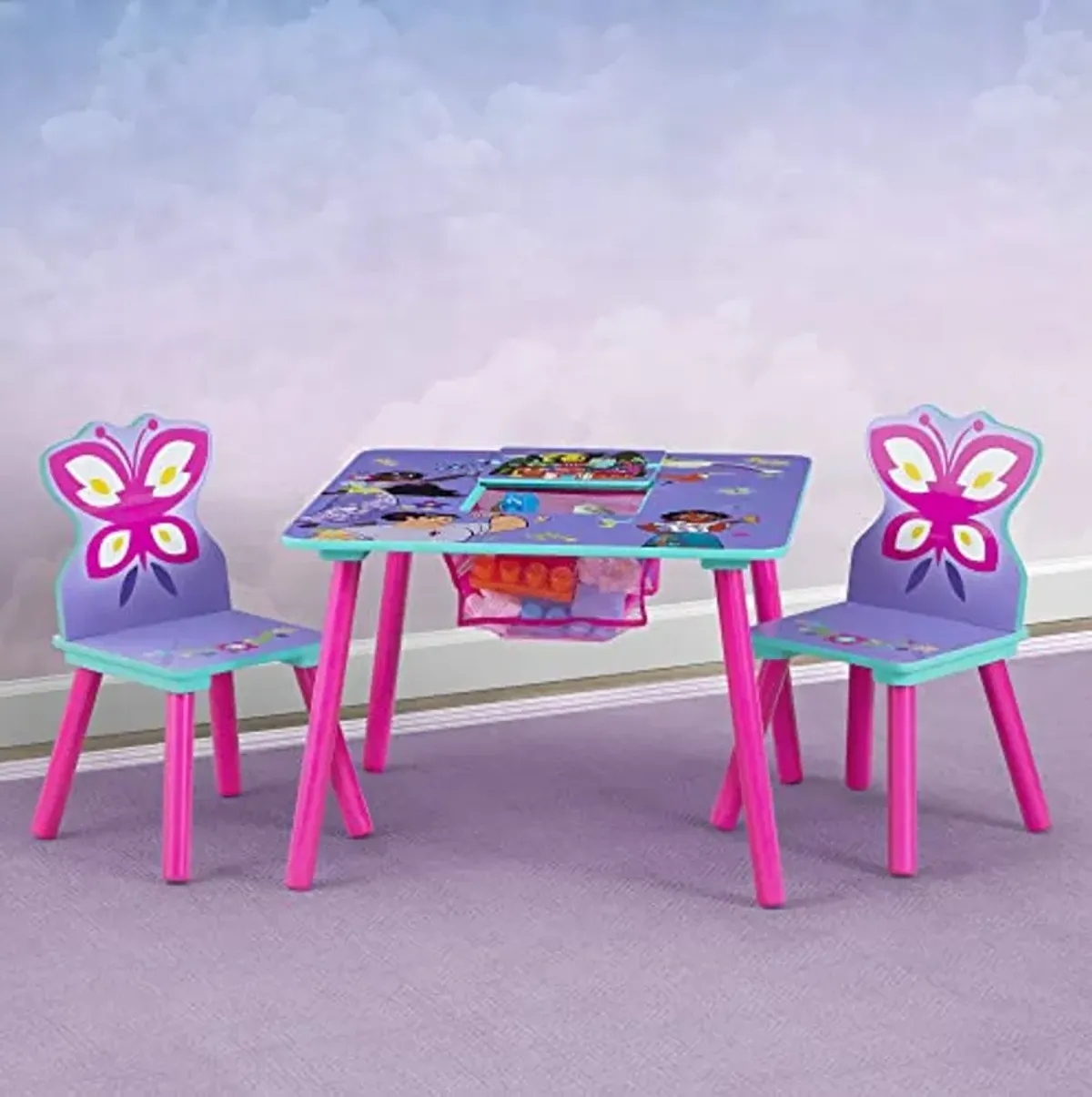 Disney Encanto Kids Table and Chair Set with Storage (2 Chairs Included) by Delta Children Ideal for Arts & Crafts, Snack Time, Homeschooling, Homework & More - Greenguard Gold Certified, Purple