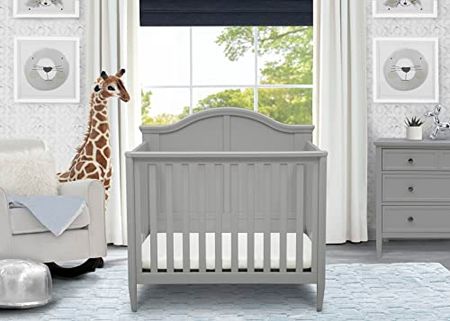 Delta Children Parker Mini Convertible Baby Crib with Mattress and 2 Sheets - Greenguard Gold Certified, Grey