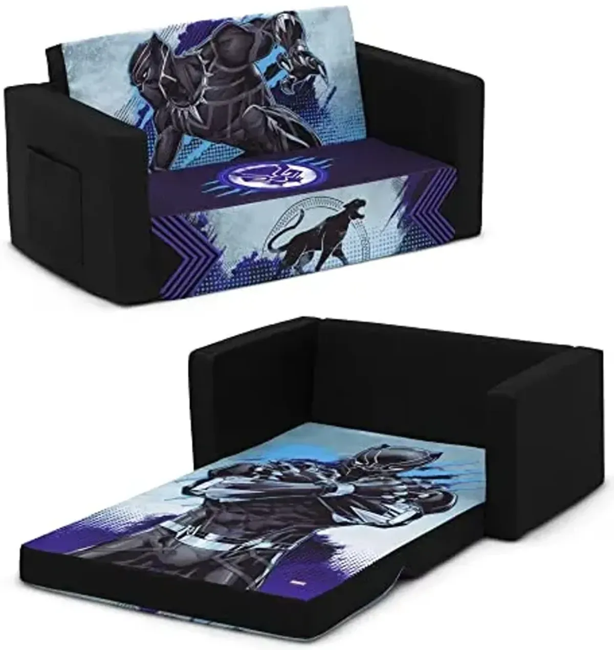 Delta Children Marvel Black Panther Cozee Flip-Out Sofa with Memory Foam - 2-in-1 Convertible Sofa to Lounger, Black